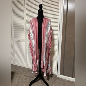 True Craft Blue Ruffle Prairie City Summer Kimono Striped | S/M